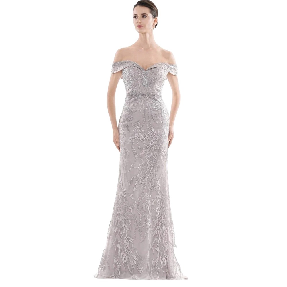 Rina di Montella NWT RD2713 Mauve Embroidered Off Shoulder Trumpet Gown 14‎